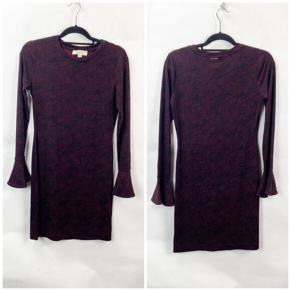 2/$30 Michael Michael Kors Small Womens Red Burgundy Floral Mesh Sheath Dress - Picture 2 of 8